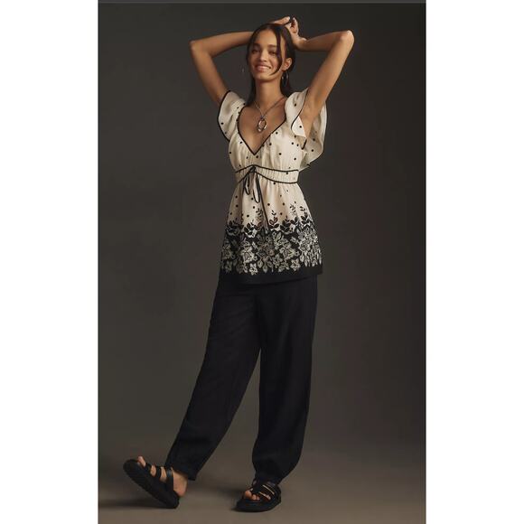 Anthropologie Tie-Back Shirred Blouse - New Small - Picture 4 of 5